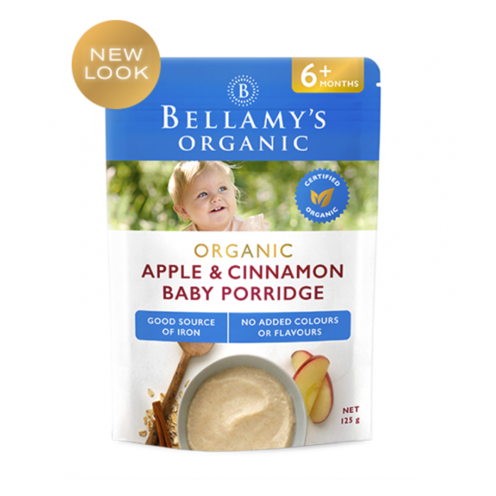 新包装 效期25.6 Bellamy's 贝拉米有机苹果肉桂燕麦粥 125g 6月+米粉