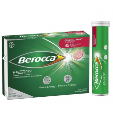 效期24.8  Bayer Berocca 拜耳多种维生素泡腾片 新包装（梅子味） 45粒
